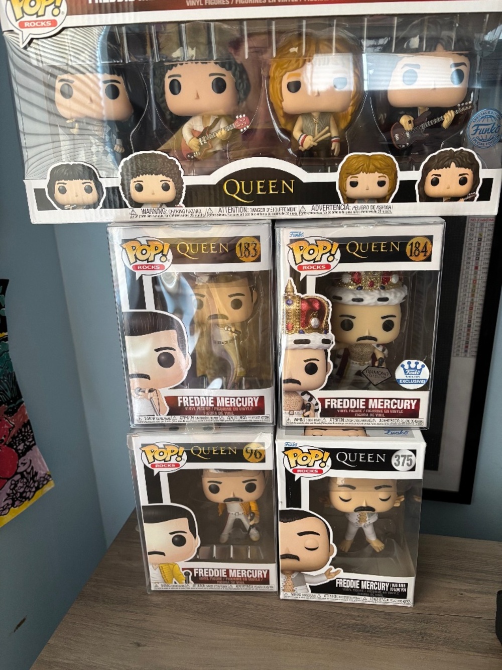 Queen Band Funko Pops complete set and 4 Freddie Mercury Funko Pops